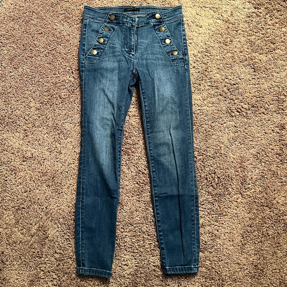 Anne Taylor! Skinny modern sailor button jeans! Size 2 Petite!
